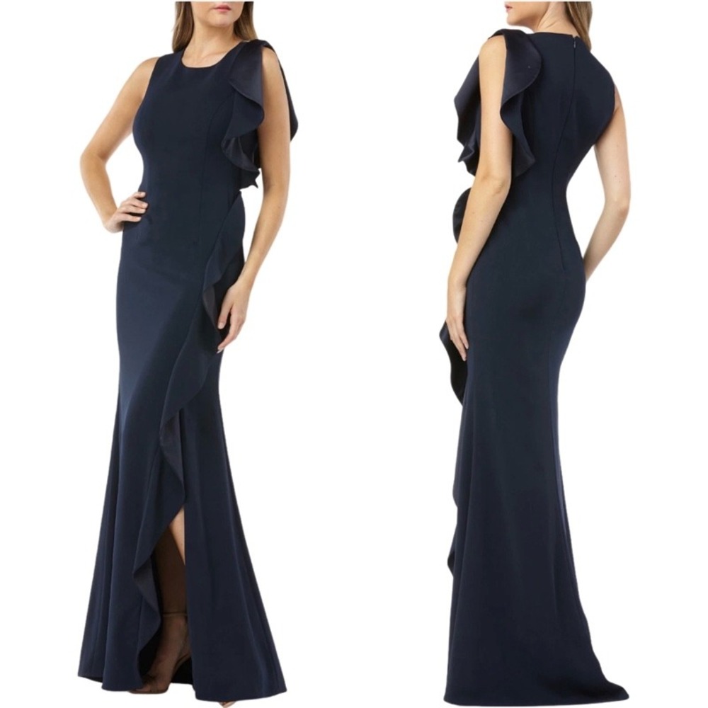 CARMEN MARC VALVO Infusion Black Ruffle Dress Size 2 Prom Elegant Formal‎ Gown